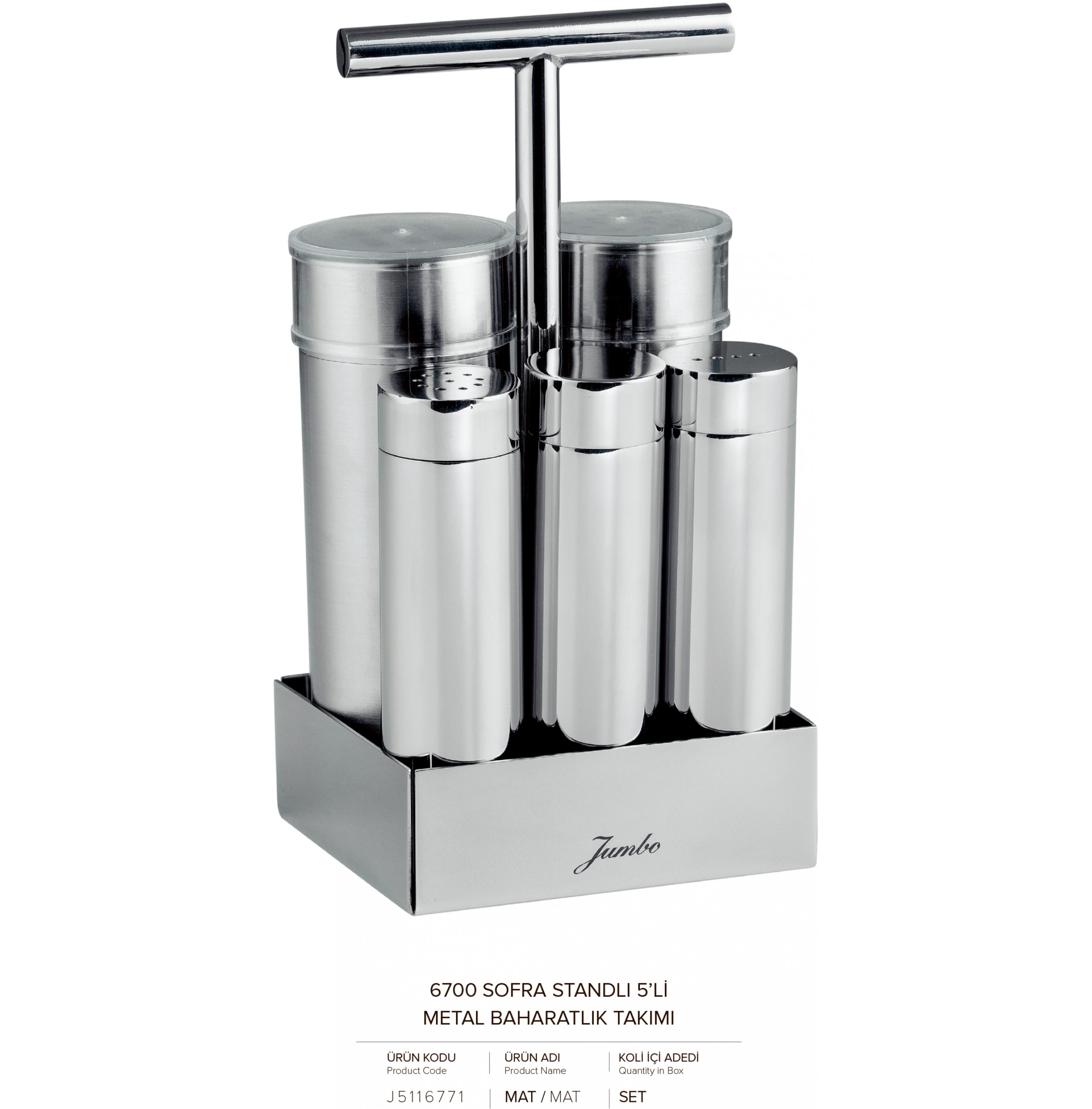 SOFRA STANDLI 5Lİ  METAL BAHARATLIK TAKIMI 