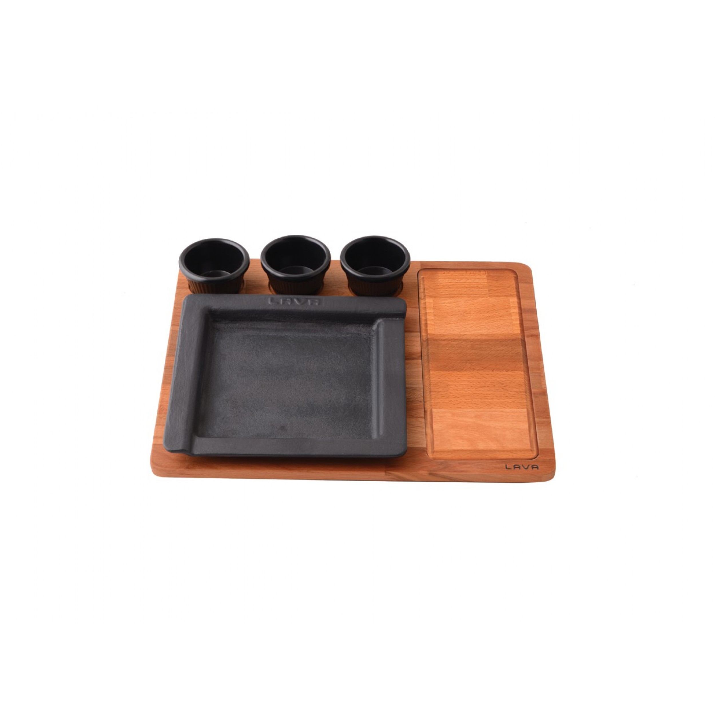 Lava Ahşap Altlıklı Demir Döküm Kare Servis Tabağı 22×22 cm