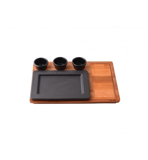 Lava Ahşap Altlıklı Dikdörtgen Servis Tabağı 19×26 cm